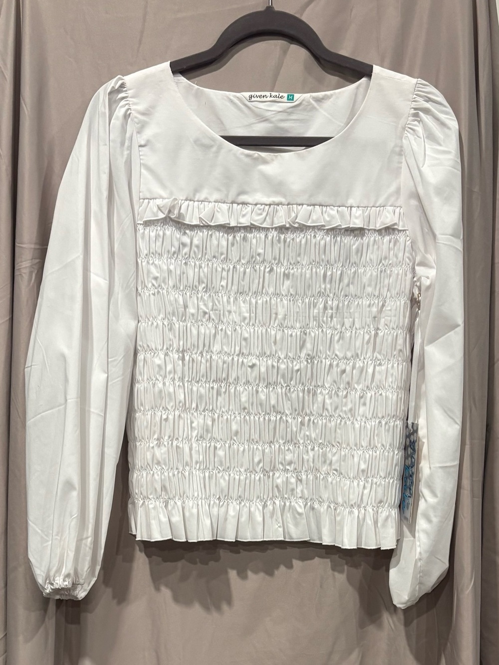 Given Kale Smocked White Square-Neck Blouse